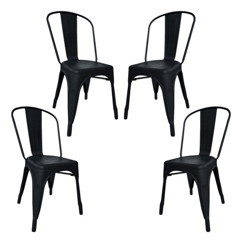 Silla De Comedor Desillas Tolix, Estructura Color Negro Mate, 4 Unidades