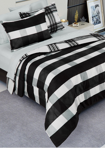 Edredón King Size Andrea Home Negro Con Blanco Con Cuadros