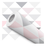 Papel De Parede Adesivo Triangulo Cinza Rosa Branco 12m