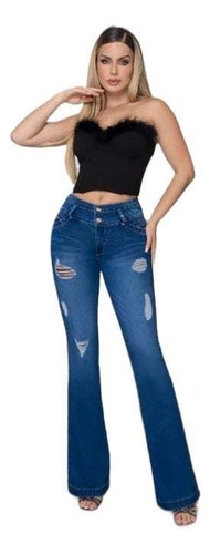 Jeans Semi Campan Con Destruccion Levantapompas Colombiano