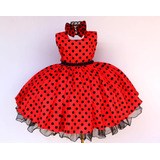 Vestido Ladybug Festa Infantil Luxo Miraculous Luvas E Tiara