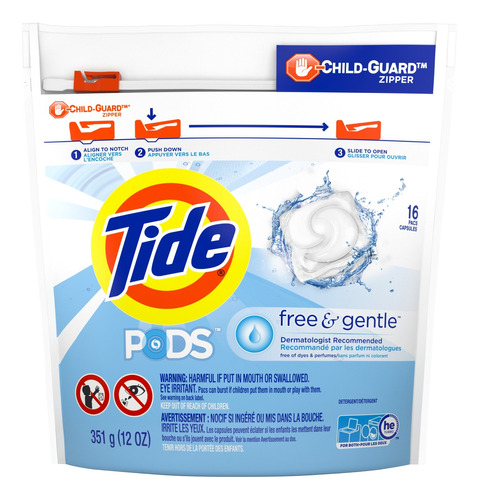 Tide Detergente Capsulas Pods Free & Gentle 16ct