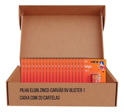 20 Baterias Pilhas 9v Comum Elgin Zinco Carvão 2 Caixa C/20 