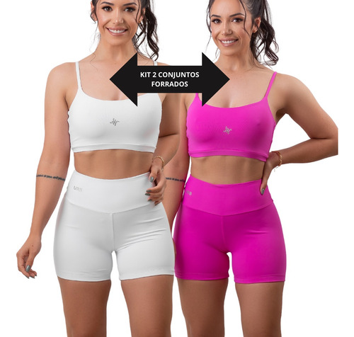 Conjuntos De Academia Kit 2 Short E Top Poliamida Cor Verao