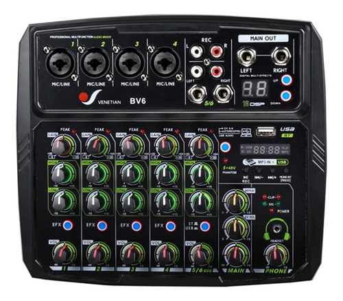 Venetian Bv6 Consola Mixer 6 Canales Con Interface Usb Mp3