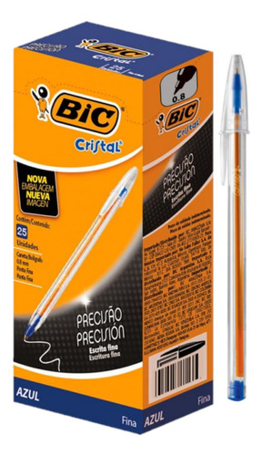 Caneta Esferográfica Bic Cristal Fina 0.8 25 Unidades Caixa