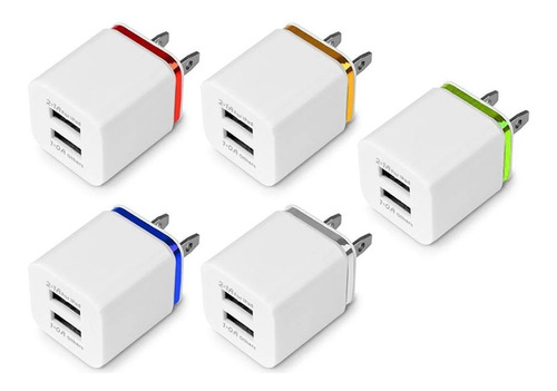 Adaptador Cubo Cargador 2.1a, 2 Puertos Usb Paq 5 Pz Mayoreo