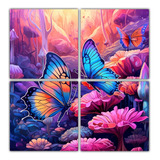 60x60cm Cuadro Lienzo Con Mariposas Coloridas En Paisaje Ale