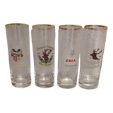 Antiguos 4 Vasos Cerveceros De Cristal Uso Colección Bellos 