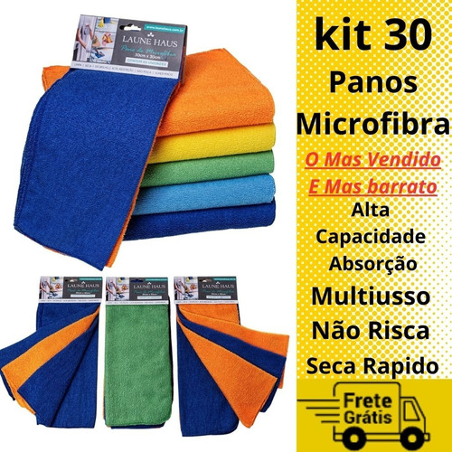Kit 30 Pano Mágico Microfibra Flanela Seco Anti-risco 30x30