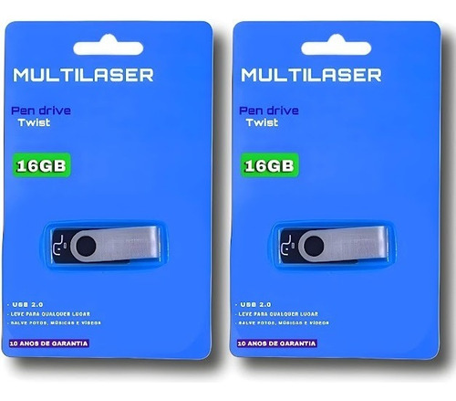 Kit 02 Pendrive 16gb Multilaser  Pd588 Usb Original Atacado