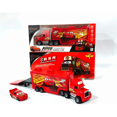 Trailer Camion Con Contenedor Rayo Mcqueen 2 Pcs Carrito De Juguete Colección Metal Cars Escala Coche 1:43 Juguete Para Niños , Regalos De Cumpleaños | Meses sin interés