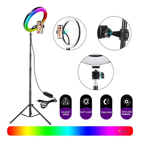 Aro De Luz Rgb Led Flash 26 Cm Fotografía Selfie + Trípode