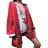 Kimono Saco Bordado Importado Talle Único Hasta Xl Rojo