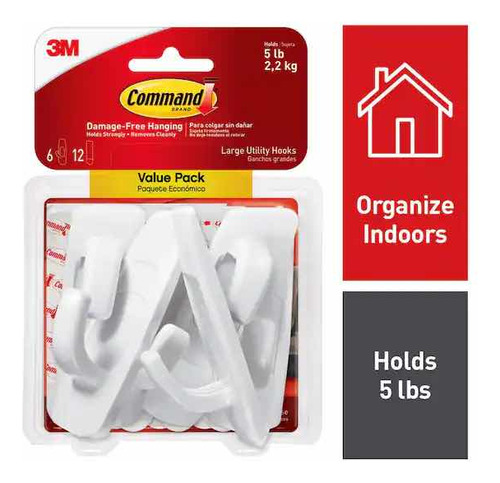 Value Pack 6x Gancho Multiuso 3m Command Large Utility Hooks