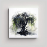 50x50cm Cuadro Acuarela Exclusivo Willow Tree Colores Negros