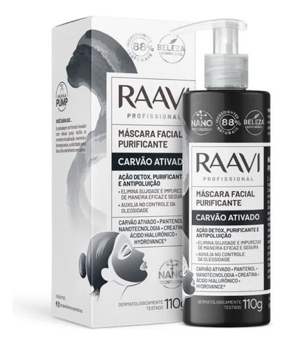 Máscara Facial Purificante Carvão Ativado Raavi - 110g