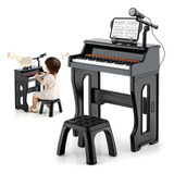 Piano De Madera Niños Con Banco Y 37 Teclas Color Negro