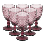 Set 6 Copas De Vidrio 300ml Cóctel Vino Vintage Cristal Color Estilo Diamenterosado