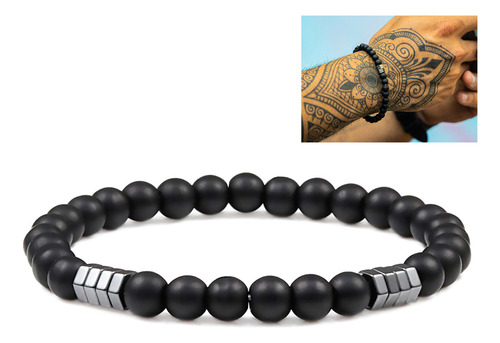 Pulsera De Hombre Piedra Ónix Mate Elegante