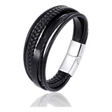 Pulsera De Cuero Y Acero Inoxidable - Elegante Hombre