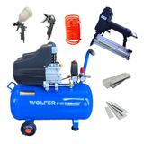 Compresor De Aire 50l 2,5 Hp Wolfer + Clavadora Engrampadora