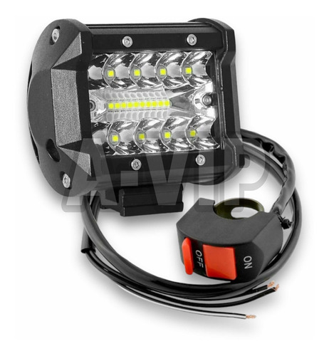 1 Faro Auxiliar 20 Led 60w + Tecla Switch Moto Cuatri A-vip