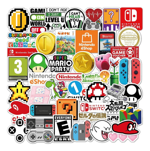 Nintendo Switch Mario Bro Sticker 50 Calcomanias Pvc Vs Agua