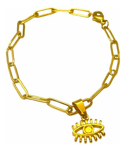 Pulsera Acero Dorado Con Dije Ojo Calado