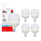 Kit 5 Lâmpadas Led Bulbo 50w E27 6500k Bivolt Cor Da Luz Branco-frio 110v/220v