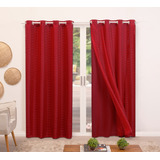 Cortina Blackout Porta Balcão Com Voil Xadrez 2,80x2,50 M Cor Vermelho