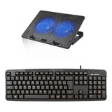 Suporte Notebook Mesa 2 Coolers Nbc-50bk + Teclado Usb Kb-12