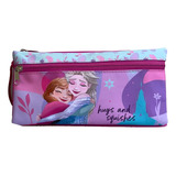 Estuche Escolar Cartuchera Doble Cierre Frozen Ana Elsa Color Lila Y Rosa Estampado