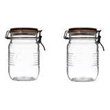 Set 2 Frascos Herméticos Masón Jar C/tapa De Madera 1 Litro