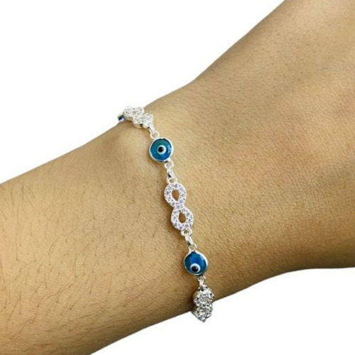 Pulsera Plata 925 Zircon Cubic Infinito Ojo De Fátima Mujer