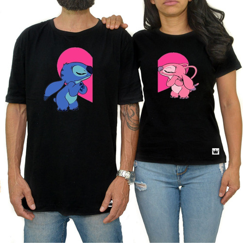 Kit 2 Camiseta Casal Namorados Estampa Stitch Love