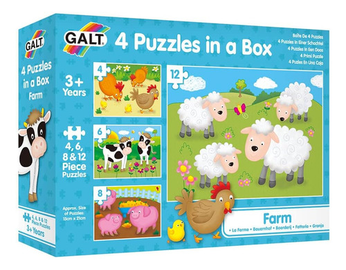 Galt Toys, 4 Rompecabezas En Una Caja: Temática De Granja, R