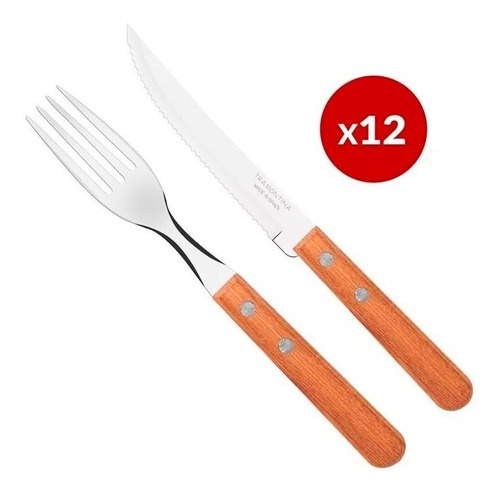 Tenedor Mesa + Cuchillo Carne Madera Tramontina Dynamic X 12