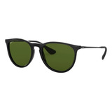 Anteojos De Sol Polarizados Ray-ban Erika Classic Standard Con Marco De Nailon Color Gloss Black, Lente Green De Policarbonato Clásica, Varilla Gloss Black De Metal - Rb4171