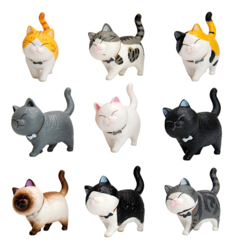 . 9 Piezas De Pvc Gatos Figurines Escritorio Mesa Gatito