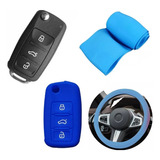 Cubre Volante + Funda Llave Silicona - Vw Golf Gli - Azul