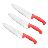 3 Cuchillos Para Chef Profesional De 8 Pulgadas Acero Inox Color Rojo