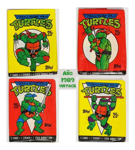 Tarjetas Tortugas Ninja 4 Sobres Año 1989 Vintage Originales