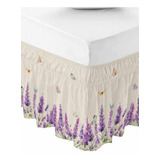 Faldón Cama Lavanda Queen 18  Elástico Floral.