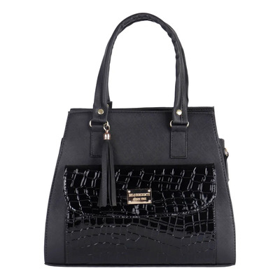 Bolso Tote Fratello Color Negro Para Mujer Isbela Croc Negro Texturizado Níquel