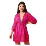 Saída De Praia Curto Kimono Vestido Chemisa Luxo Verão Moda