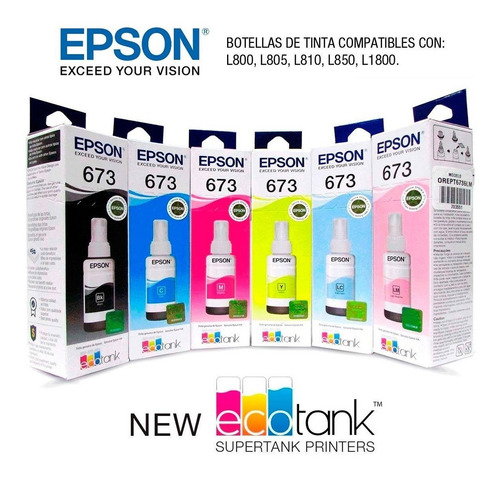 Tintas Originales Epson T673 L1800 L805 L850 L810 L800 Pack