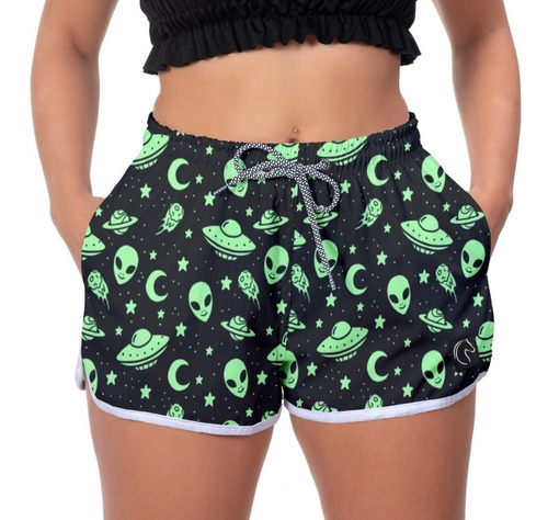 Short Feminino Estampado Praia Academia Verão Bolso W2