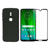 Kit Capa Aveludada Preto Para Moto G7 / G7 Plus + Pelicula