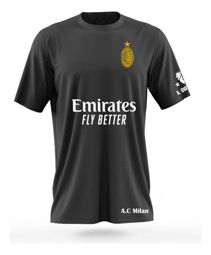 Polera Deportiva Dryfit Negra Fútbol Club Ac Milan 2023